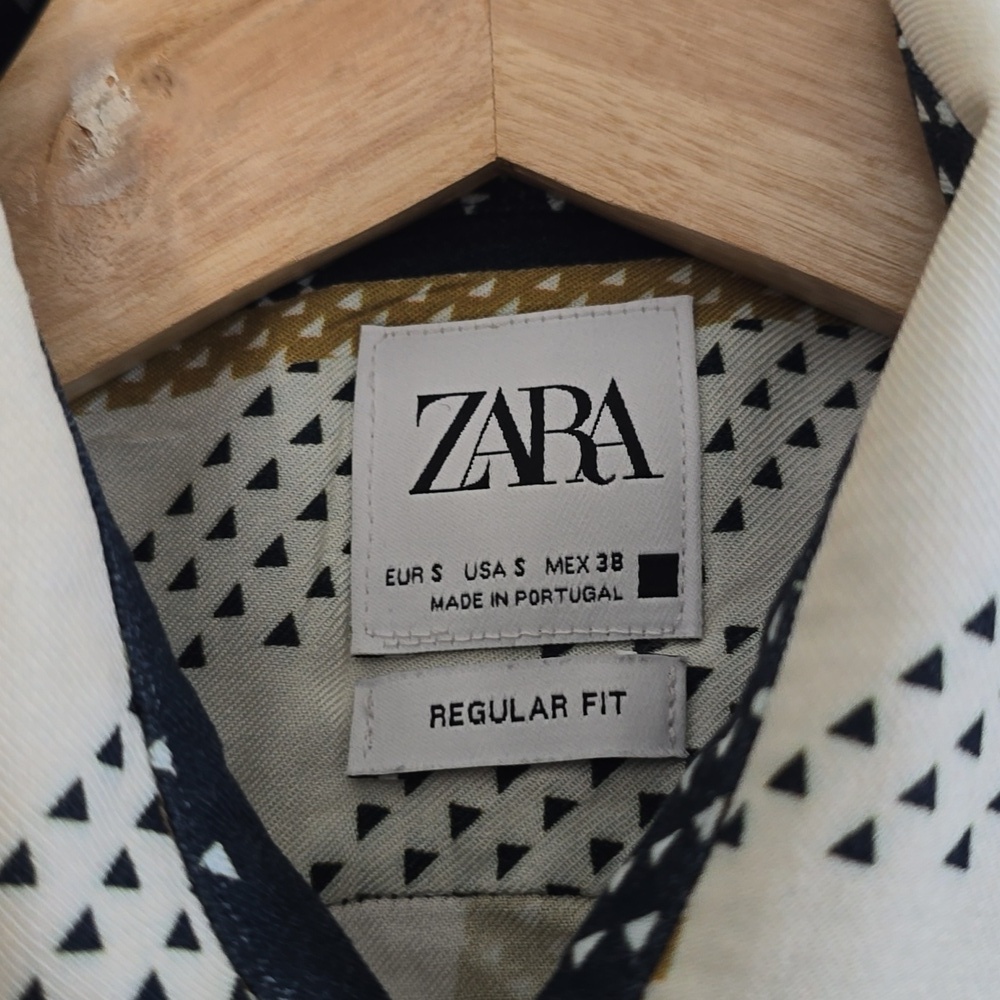 ZARA Men's Long Sleeve Shirt Abstract Regular Fit Blue Beige Size Small - Picture 10 of 12